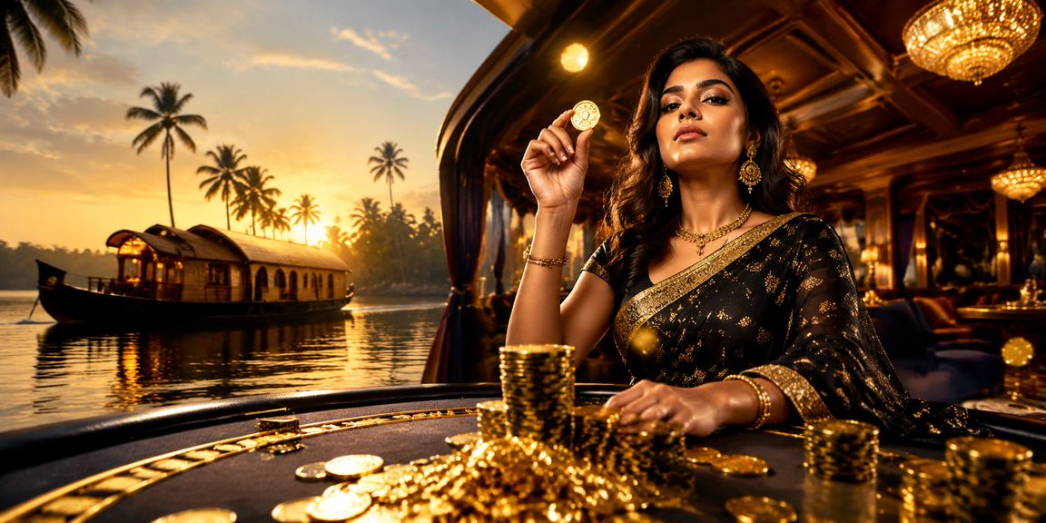 Young woman playing lottery on mobile boat Kerala